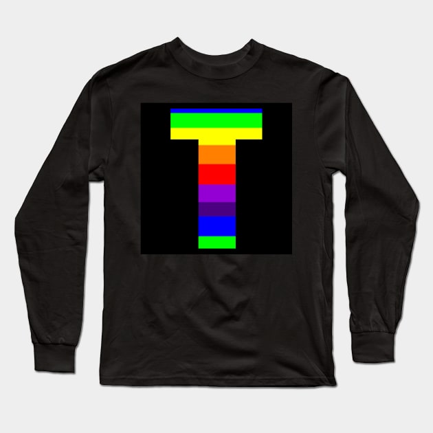 The Letter T in Rainbow Stripes Long Sleeve T-Shirt by ArtticArlo